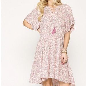 Floral Peasant Dress with pink tassel details